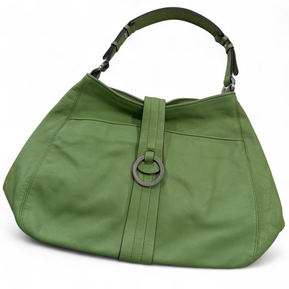 Ann Taylor Lime Green Leather Hobo Bag Silver Ring Detail Shoulder Bag Womens